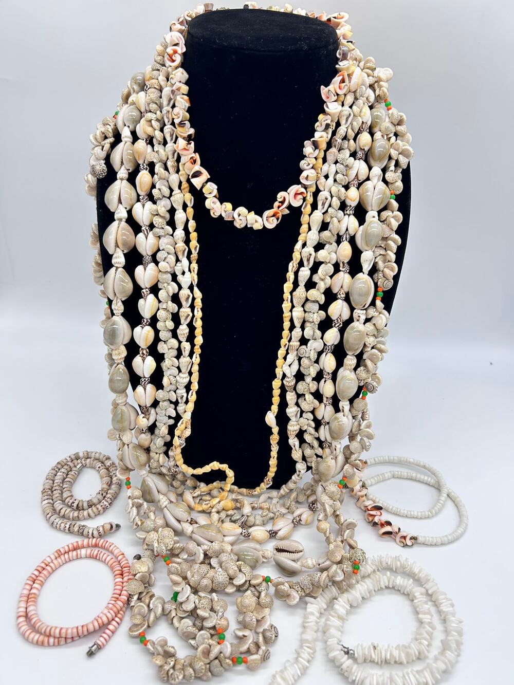 Vintage Shell Necklace Lot Unique Bundle Statement Pendant Beaded Beach Jewelry